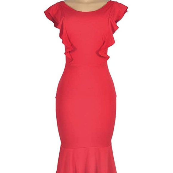 NWT Open Back Tulip Skirt Ruffle Red Sundress - Picture 5 of 6